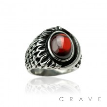 STAINLESS STEEL RED OVAL GEM ANGEL WING RING