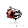 STAINLESS STEEL RED STONE GOTHIC DRAGON CLAW RING