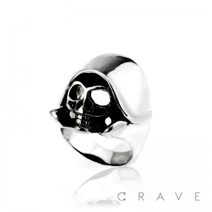 STAINLESS STEEL HOODED DEATH SKULL RING