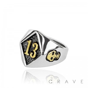 STAINLESS STEEL LUCKY 13 BIKER RING