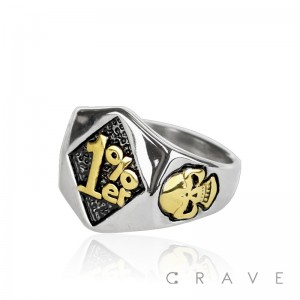 STAINLESS STEEL 1%ER SKULL BIKER RING