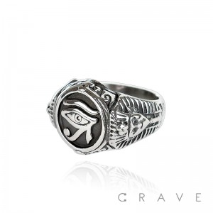 STAINLESS STEEL EGYPTIAN EYE OF HORUS BIKER RING