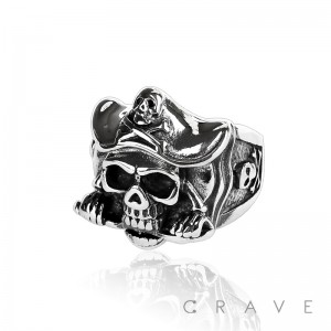 STAINLESS STEEL DEAD SKULL PIRATE BIKER RING