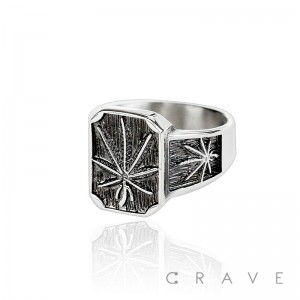 STAINLESS STEEL MARIJUANA BIKER RING