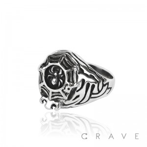 STAINLESS STEEL SPIDER WEB BIKER RING