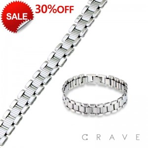 SQUARE BLOCKS LINK CENTERD STAINLESS STEEL WATCH BAND BRACELET