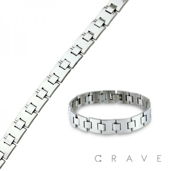 WIDE H WITH SQUARE LINK STAINLESS STEEL BRACELET
