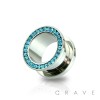 MULTI AQUA MARINE CZ PAVED 316L SURGICAL STEEL SCREW FIT TUNNEL