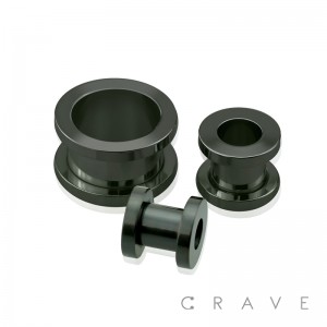 BLACK PVD PLATED OVER 316L SURGICAL STEEL SCREW FIT TUNNEL PLUG