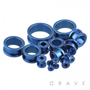 BLUE PVD PLATED OVER 316L SURGICAL STEEL SCREW FIT TUNNEL PLUG