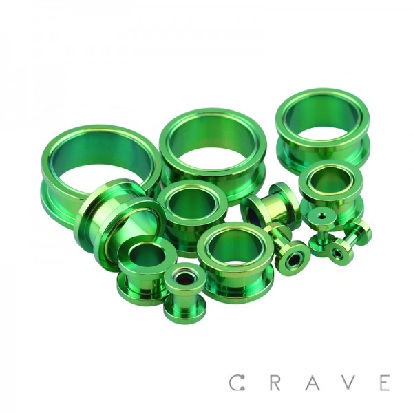GREEN PVD PLATED OVER 316L SURGICAL STEEL SCREW FIT TUNNEL PLUG