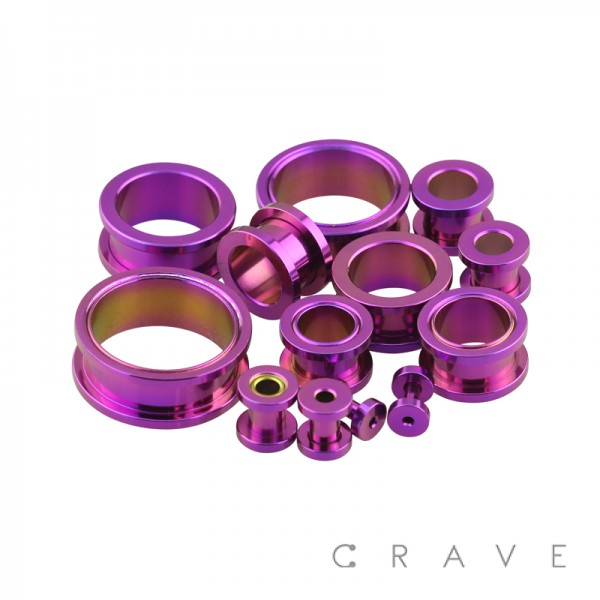 PURPLE PVD PLATED OVER 316L SURGICAL STEEL SCREW FIT TUNNEL PLUG