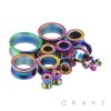 RAINBOW PVD PLATED OVER 316L SURGICAL STEEL SCREW FIT TUNNEL PLUG