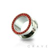 MULTI RED CZ PAVED 316L SURGICAL STEEL SCREW FIT TUNNEL