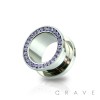 MULTI TANZANITE CZ PAVED 316L SURGICAL STEEL SCREW FIT TUNNEL