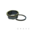 BLACK PVD PLATED EPOXY AMBER CZ PAVED 316L SURGICAL STEEL INTERNALLY THREADED SCREW FIT TUNNEL