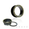 BLACK PVD PLATED EPOXY AMBER CZ PAVED 316L SURGICAL STEEL INTERNALLY THREADED SCREW FIT TUNNEL
