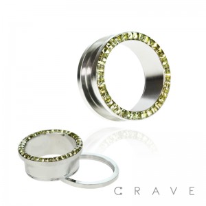 MULTI EPOXY AMBER CZ PAVED 316L SURGICAL STEEL INTERNALLY THREADED SCREW FIT TUNNEL