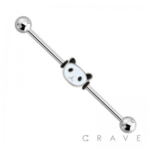 Cute Enamel Panda Center 316L Surgical Steel Industrial Barbell (ANIMAL)