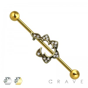 316L Surgical Steel Vintage Filigree Multi Clear CZ Embedded Industrial Barbell 