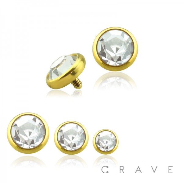 GOLD PVD PLATED OVER 316L SURGICAL STEEL INTERNALLY THREADED DERMAL ANCHORS W/ GEM SET FLAT BOTTOM DOME