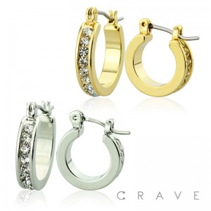 PAIR OF 18K GOLD PLATED SURGICAL STEEL CUBIC ZIRCONIA HOOP OMEGA EARRING