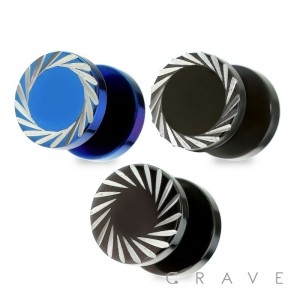 316L SURGICAL STEEL FAKE PLUG W/TORNADO DIAMOND CUT
