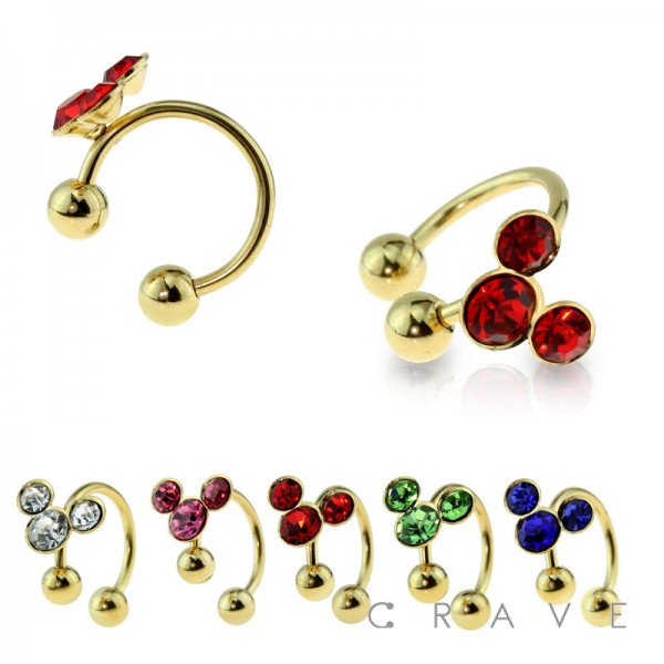 GOLD PLATED 316L SURGICAL STEEL HORSESHOE W/ COLOR MOUSE GEM