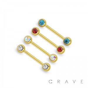 DOUBLE CZ GOLD IP OVER 316L SURGICAL STEEL NIPPLE BAR