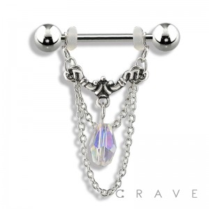 316L SURGICAL STEEL DANGLE WITH GEM AND CHAIN NIPPLE SHIELD