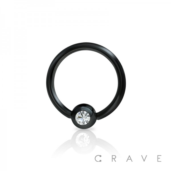 BLACK PVD PLATED 316L SURGICAL STEEL CAPTIVE BEAD RING WITH GEM BALL