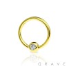 GOLD PVD PLATED 316L SURGICAL STEEL  CAPTIVE BEAD RING WITH GEM BALL