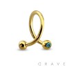 GOLD PLATED OVER 316L SURGICAL STEEL TWIST W/ COLOR GEM BALL