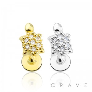 INTERNALLY THREADED 316L SURGICAL STEEL MULTI GEM PAVED TURTLE LABRET