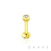GOLD PVD PLATED OVER 316L SURGICAL STEEL LABRET/MONROE WITH PRESS FIT CLEAR GEM