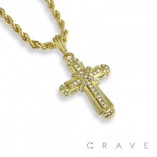 GEM PAVED X CENTERED CROSS PENDANT WITH ROPE CHAIN