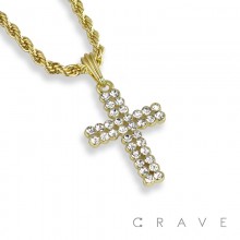 BAUBLE GEM PAVED CROSS PENDANT WITH ROPE CHAIN