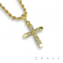 GEM PAVED CRUCIFIX PENDANT WITH ROPE CHIAIN
