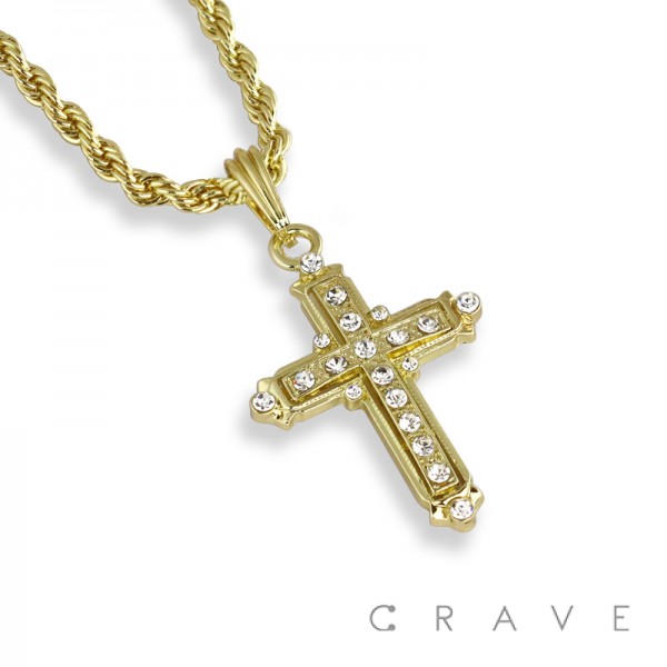 GEM DECORATED CROSS PENDANT WITH ROPE CHAIN