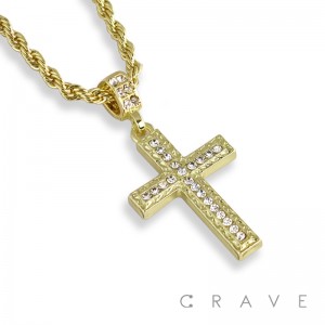 25*40MM GEM PAVED DESIGN PENDANT WITH ROPE CHAIN