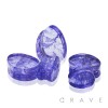 TEAR DROP TANZANITE TONE DOUBLE FLARED SHATTERED GLASS SADDLE PLUG