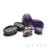 TEAR DROP NATURAL AMETHYST STONE DOUBLE FLARED SADDLE PLUGS