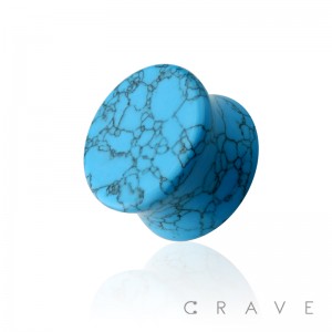 SEMI PRECIOUS FLAT BLUE HOWLITE STONE DOUBLE FLARED PLUG