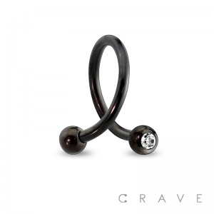 BLACK PVD PLATED 316L SURGICAL STEEL TWIST W/ SINGLE GEM BALL