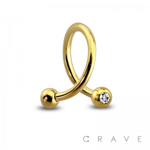 GOLD PVD PLATED 316L SURGICAL STEEL TWIST W/ SINGLE GEM BALL