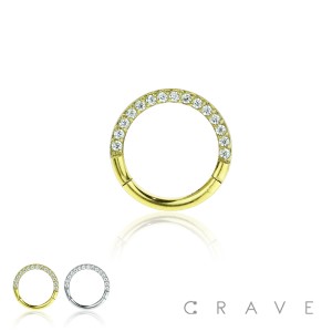 316L SURGICAL STEEL FRONT GEM PAVED CROSS FRONT HINGED SEGMENT RING FOR SEPTUM, HELIX, TRAGUS, CAPTIVE