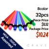 32PCS ASSORTED SOLID COLOR UV ACRYLIC TAPER PACKAGE (ONE SIZE ASSORTED COLORS)