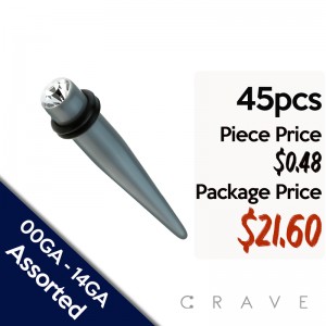 45PCS OF SOLID GREY UV ACRYLIC GEMMED TAPER WITH O-RINGS PACKAGE