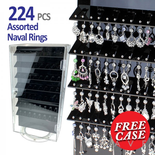 224PCS OF ASSORTED BELLY RINGS WITH FREE 2-SIDED ACRYLIC COUNTER TOP SPINNER DISPLAY