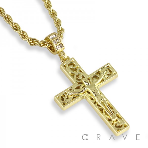 30*43MM CRUCIFIX VINE CROSS PENDANT WITH ROPE CHAIN